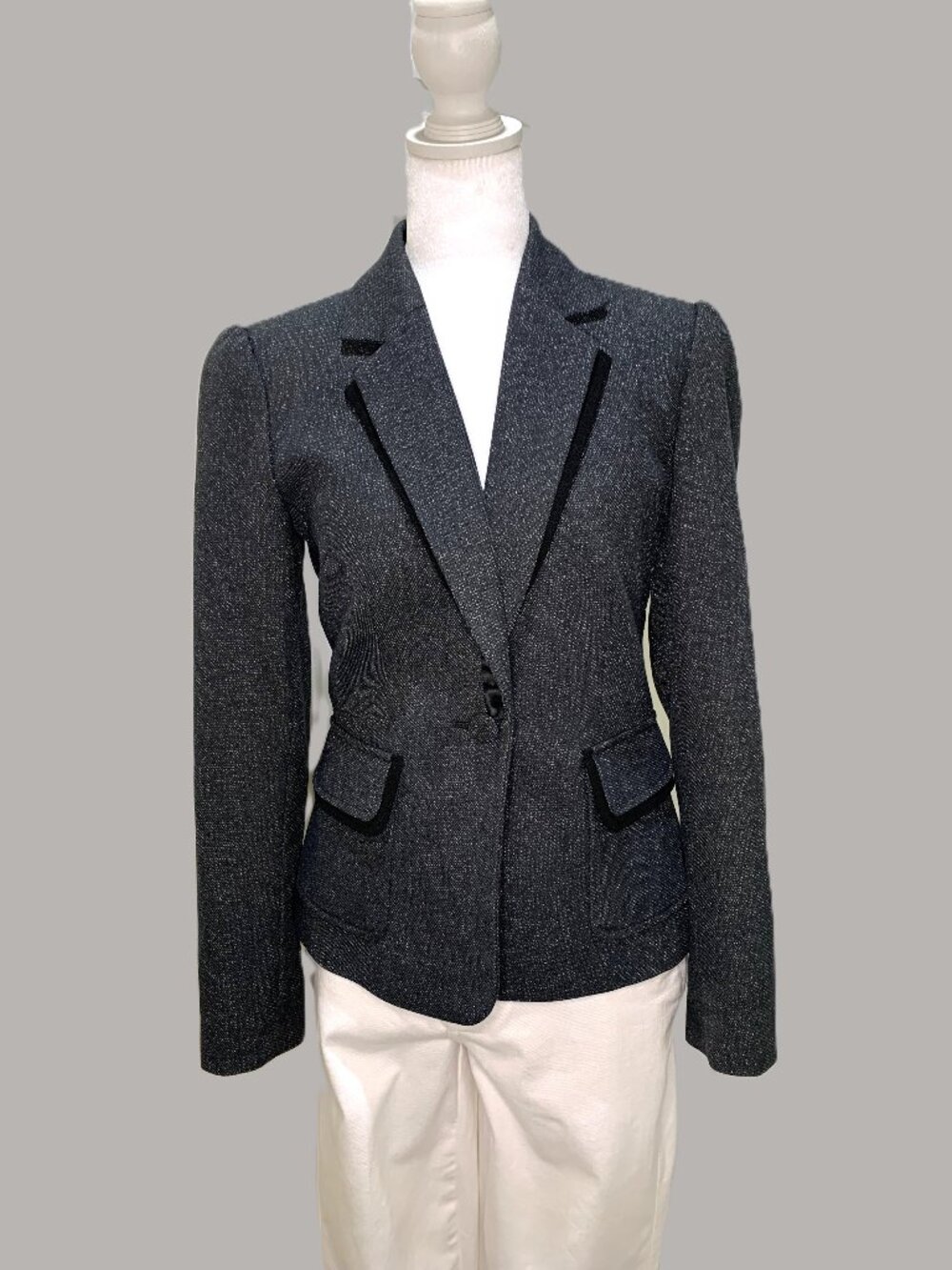 Banana Republic Tailored Trim‑Detail Gray Women Blazer Size 4 Office Formal